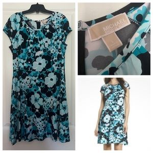 EUC MICHAEL Michael Kors Cut-Out Dress Blue Floral Size L